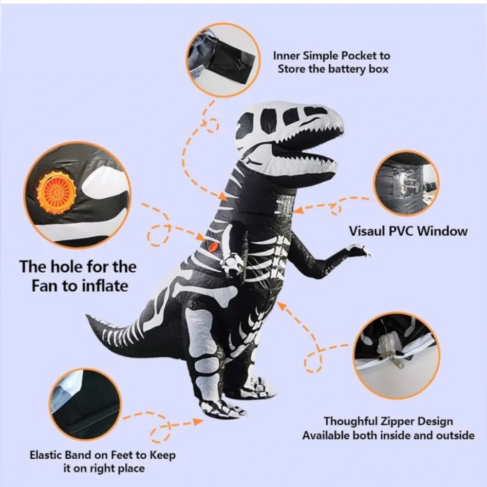 Adult Size Inflatable Skeleton T-Rex Costume - Picture 4 of 4